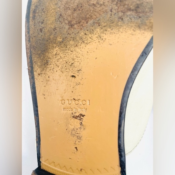 Gucci GG Logo Marmont Red Blue Web Canvas White Leather Mules Loafers EU 39 - Picture 12 of 14